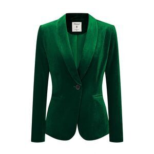 Women's Coat Solid Shawl Collar 1 Button Velvet Blazer Green